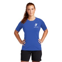 Ladies Short Sleeve YMCA Royal Rashguard- Left Chest Y Logo INSTRUCTOR w/ Optional Back Print