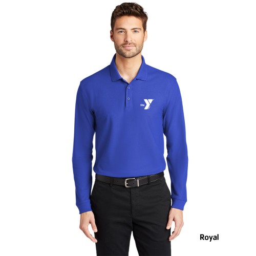 Mens Core Classic Long Sleeve Pique Polo - Screen Printed (Left Chest Y Logo w/ STAFF Back)