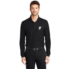 Mens Core Classic Long Sleeve Pique Polo - Screen Printed (Left Chest Y Logo w/ STAFF Back)