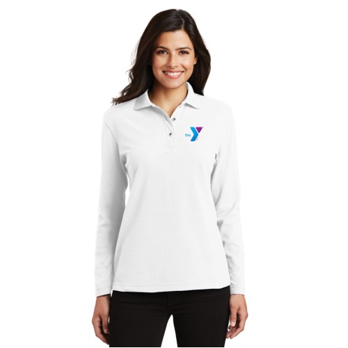 Ladies Silk Touch™ Long Sleeve Polo - Screen Printed (Left Chest Y Logo w/ STAFF Back)