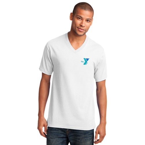 Mens 100% Cotton V-Neck T-Shirt - Screen Printed (Left Chest Y Logo w/ STAFF Back) 