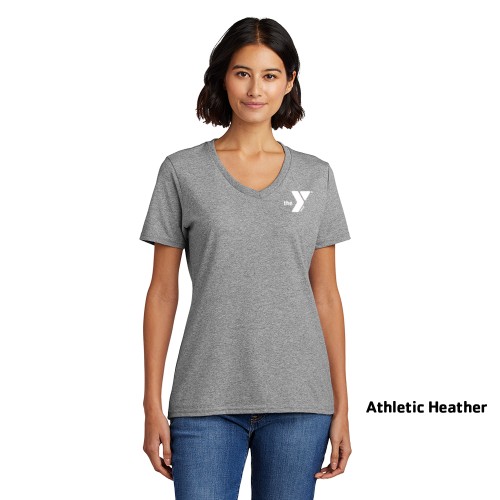 Ladies 5.4-oz 100% Cotton V-Neck T-Shirt - Screen Printed (Left Chest Y Logo w/ STAFF Back)