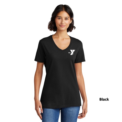 Ladies 5.4-oz 100% Cotton V-Neck T-Shirt - Screen Printed (Left Chest Y Logo w/ STAFF Back)