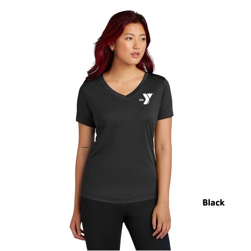Ladies V-Neck Competitor™ Tee - Screen Printed (Left Chest Y Logo w/ STAFF Back)