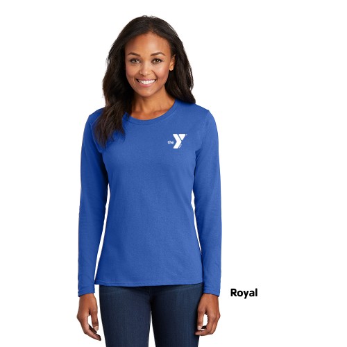 Ladies Long Sleeve 100% Cotton Tee  - Screen Printed (Left Chest Y Logo w/ STAFF Back)