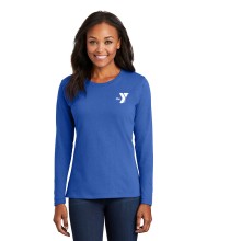 Ladies Long Sleeve 100% Cotton Tee  - Screen Printed (Left Chest Y Logo w/ STAFF Back)
