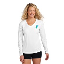 Ladies V-Neck Long Sleeve Competitor™ Tee - Screen Printed (Left Chest Y Logo w/ STAFF Back)