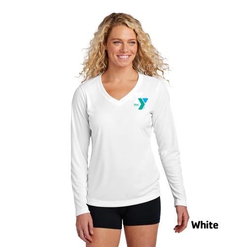 Ladies V-Neck Long Sleeve Competitor™ Tee - Screen Printed (Left Chest Y Logo w/ Personal Trainer Back)