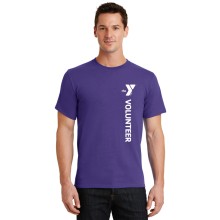 Adult 5.4oz 100% Cotton Tee (Purple)  - Vertical YMCA Volunteer Logo w/ Volunteer Back Print