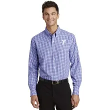 Mens Long Sleeve Gingham Easy Care Shirt - Embroidered