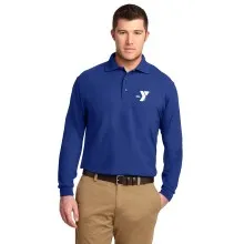 Mens Silk Touch™ Long Sleeve Polo - Screen Printed (Left Chest Y Logo w/ STAFF Back)