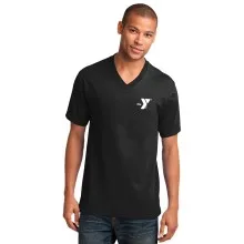 Mens 100% Cotton V-Neck T-Shirt - Screen Printed (Left Chest Y Logo w/ STAFF Back) 