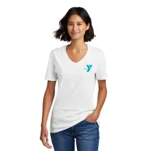 Ladies 5.4-oz 100% Cotton V-Neck T-Shirt - Screen Printed (Left Chest Y Logo w/ STAFF Back)