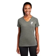  Ladies Ultimate (Feels Like Cotton) Performance V-Neck - Screen Printed (Left Chest Y Logo w/ STAFF Back)