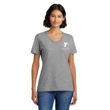 Ladies 100% Cotton V-Neck T-Shirt - Screen Printed (Left Chest Y HUNGER PREVENTION w/ HUNGER PREVENTION Back)