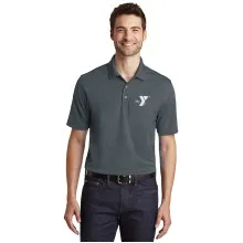 Mens Dry Zone® UV Micro-Mesh Polo (Graphite) - Screen Printed (Left Chest Y Logo w/ FACILITIES Back) 